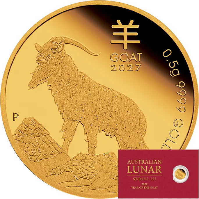 0,5 Gramm Goldmünze Australien Lunar III Ziege 2027 - polierte Platte