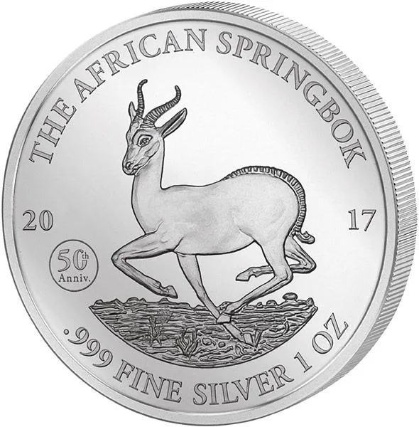 1 Unze Silbermünze Afrika Gabun Springbock 2017