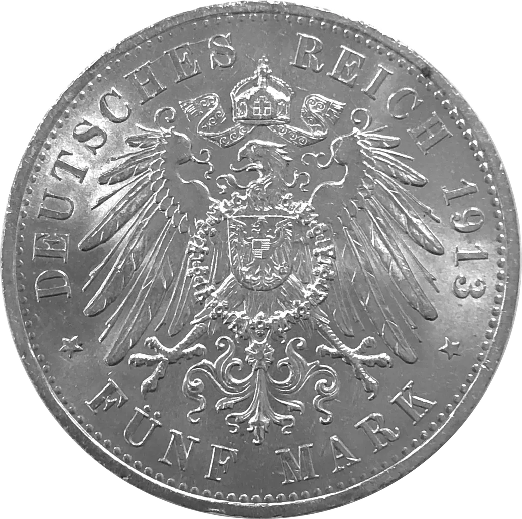 5 Mark Silbermünze Baden Friedrich II. 1908-1913 J.40