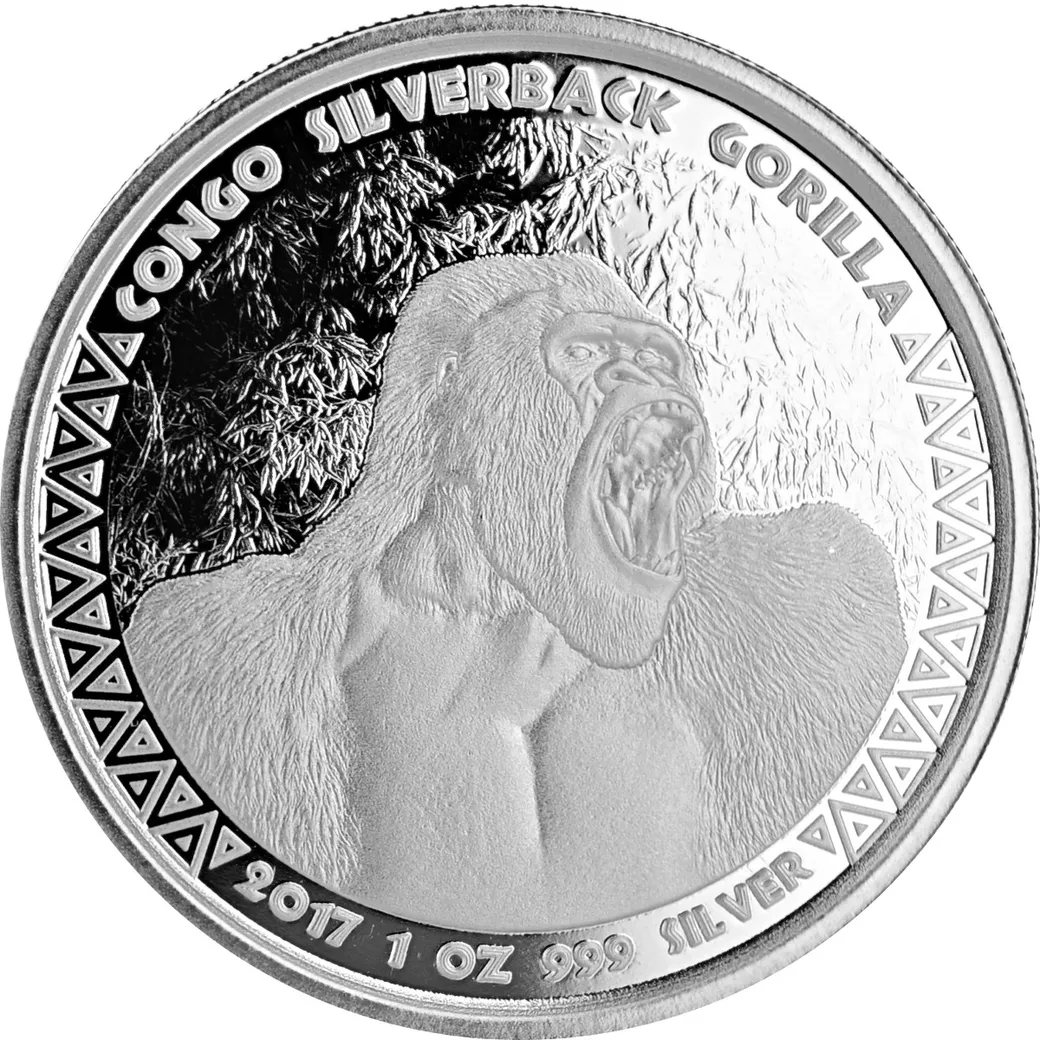 1 Unze Silbermünze Afrika Kongo Silberrücken Gorilla 2017