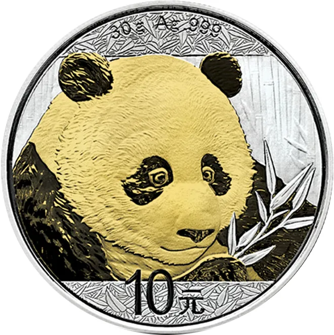 30g Silbermünze China Panda 2018 teilvergoldet