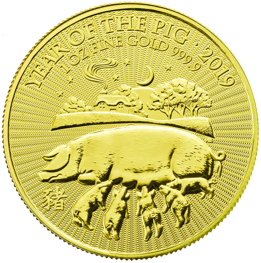 1 Unze Goldmünze Lunar UK Schwein 2019