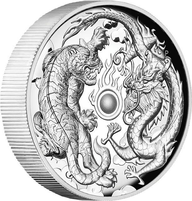 2 Unzen Silbermünze Australien Drache & Tiger 2018  - High Relief - polierte Platte