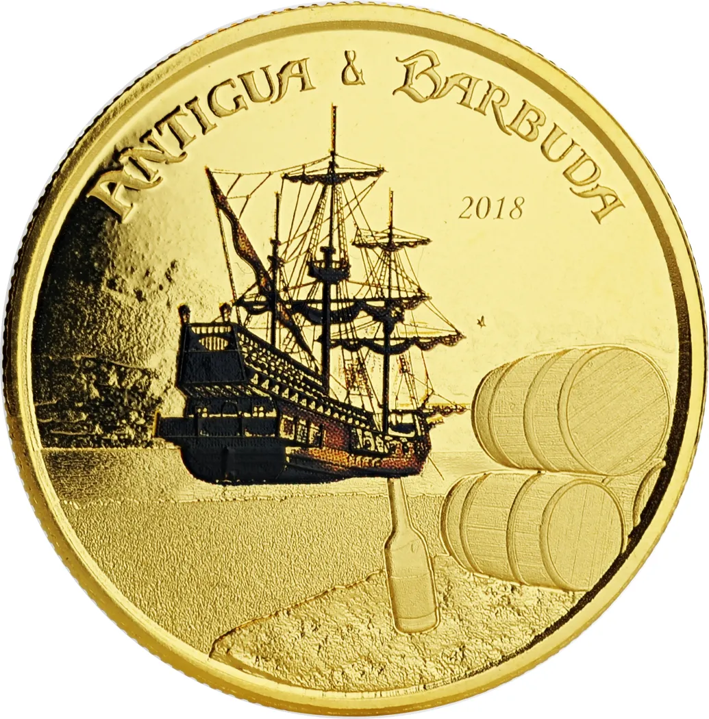 1 Unze Goldmünze EC8 Antigua & Barbuda - Rum Runner 2018 - coloriert