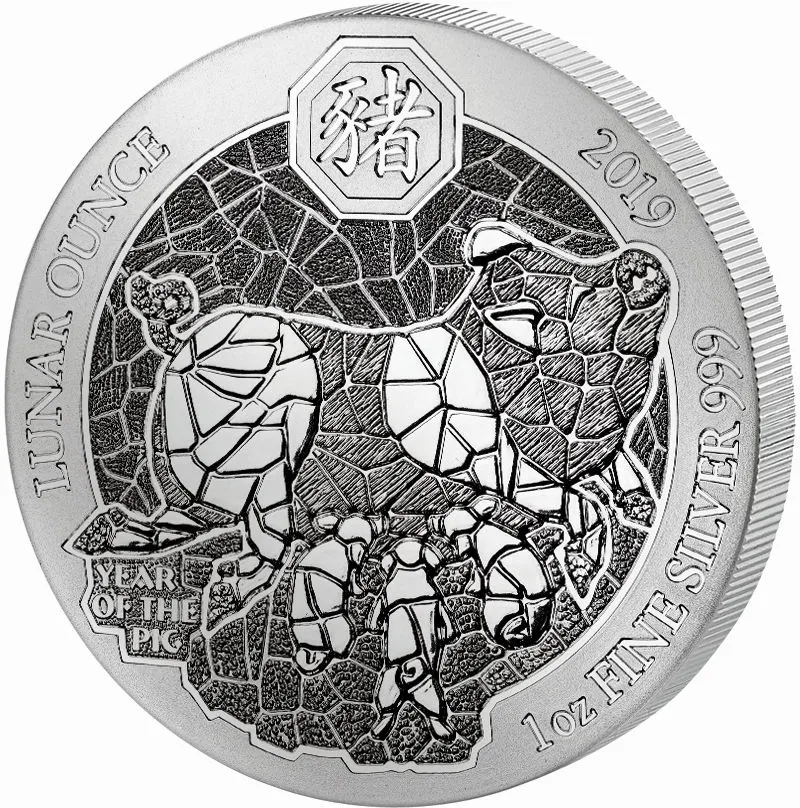 1 Unze Silbermünze Ruanda Lunar Schwein 2019
