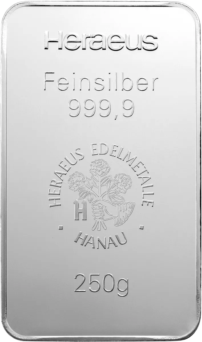 250 Gramm Silberbarren Heraeus geprägt