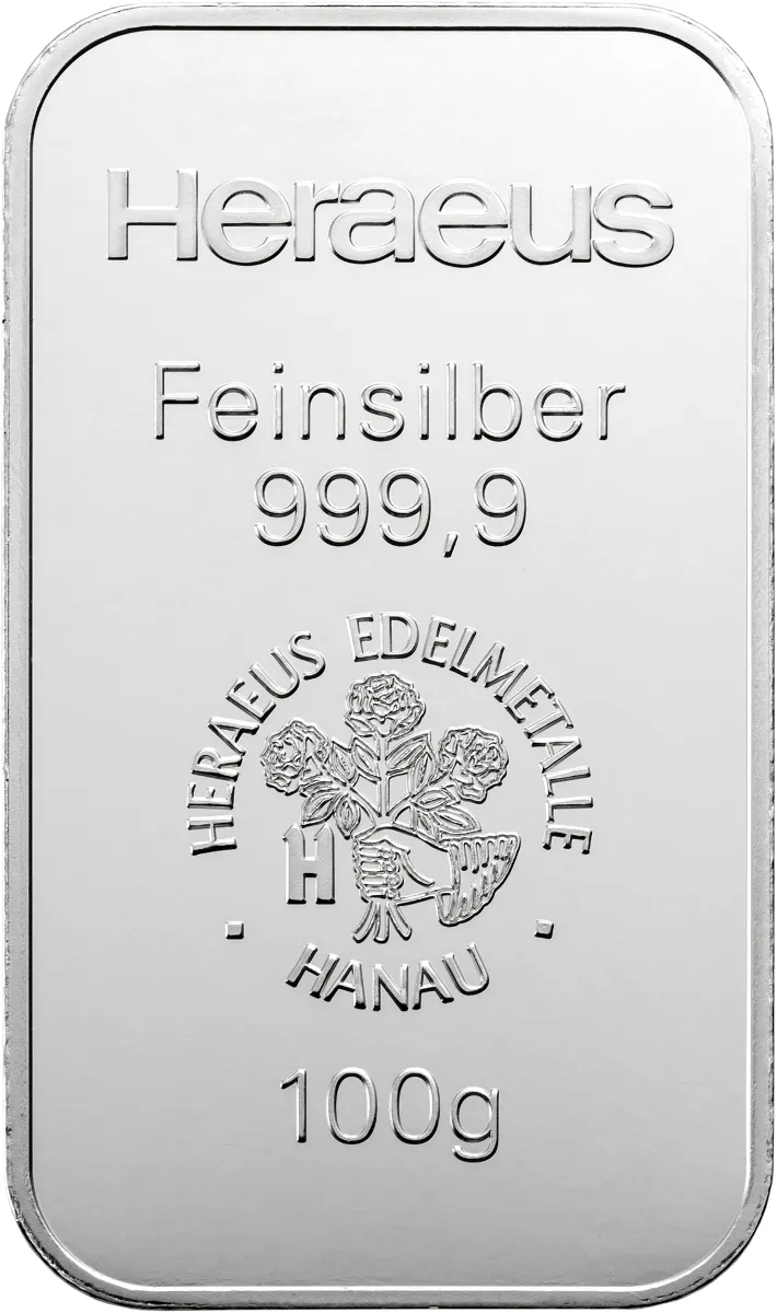 100 Gramm Silberbarren Heraeus