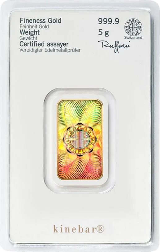 5 Gramm Goldbarren Heraeus Kinebar