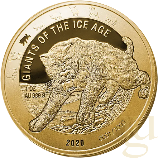 1 Unze Goldmünze Giganten der Eiszeit - Säbelzahnkatze 2020
