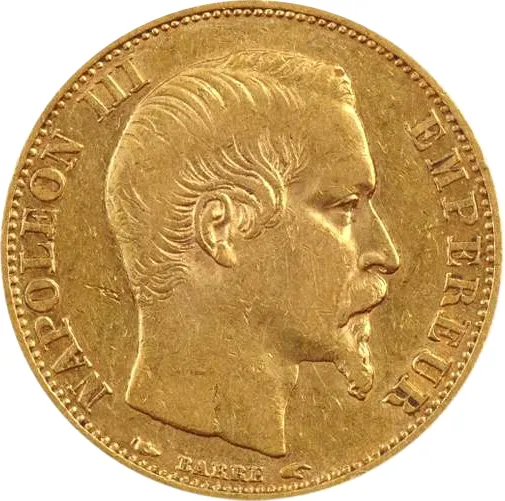 20 Francs Goldmünze Napoleon III ohne Kranz