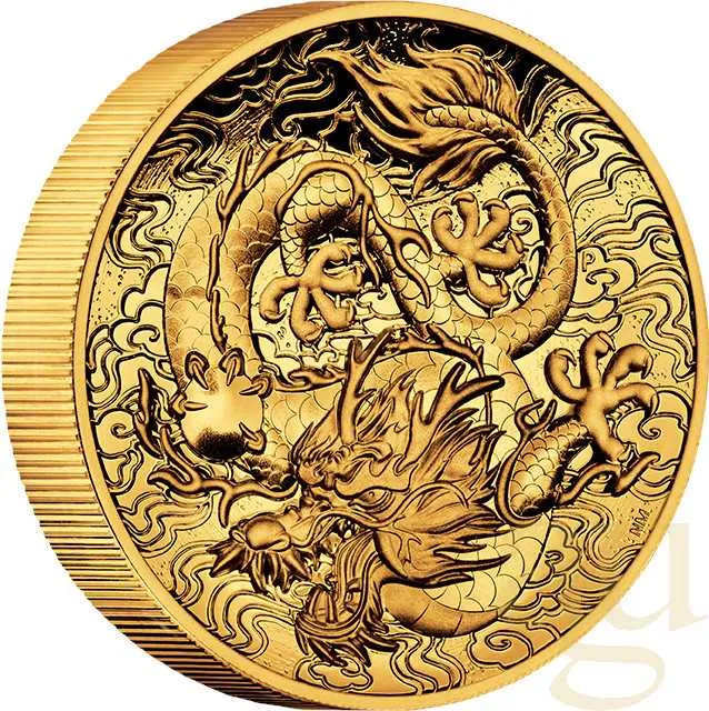 2 Unzen Goldmünze Australien Drache 2021 - High Relief - polierte Platte