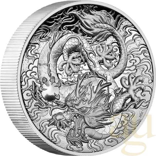 2 Unzen Silbermünze Australien Drache 2021  - High Relief - polierte Platte