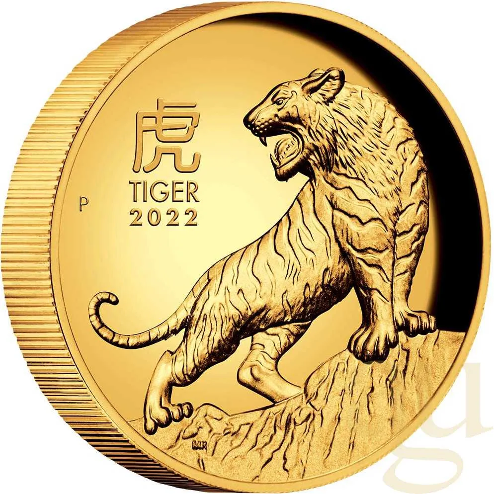 1 Unze Goldmünze Australien Lunar III Tiger 2022 - polierte Platte - High Relief