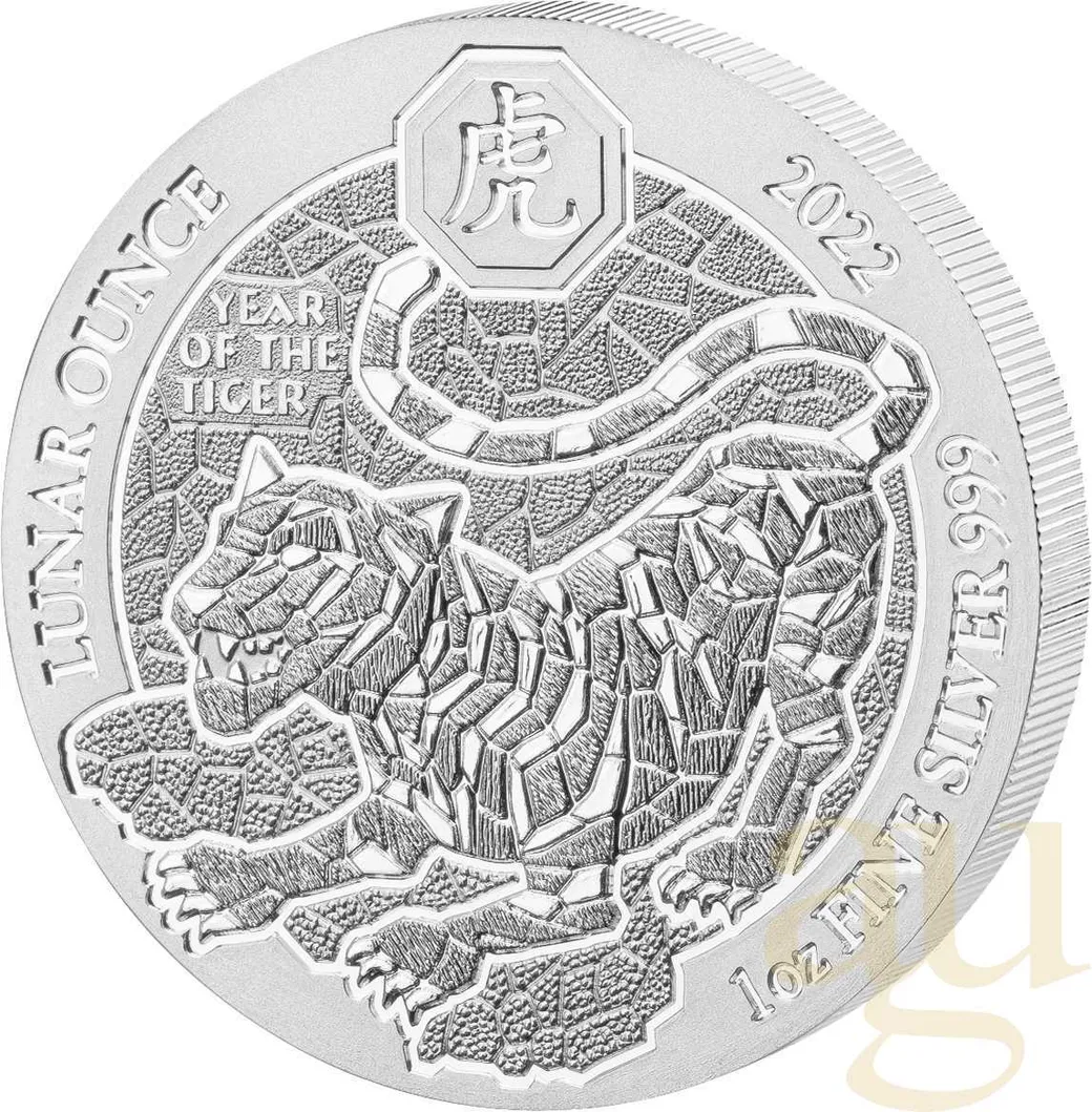 1 Unze Silbermünze Ruanda Lunar Tiger 2022
