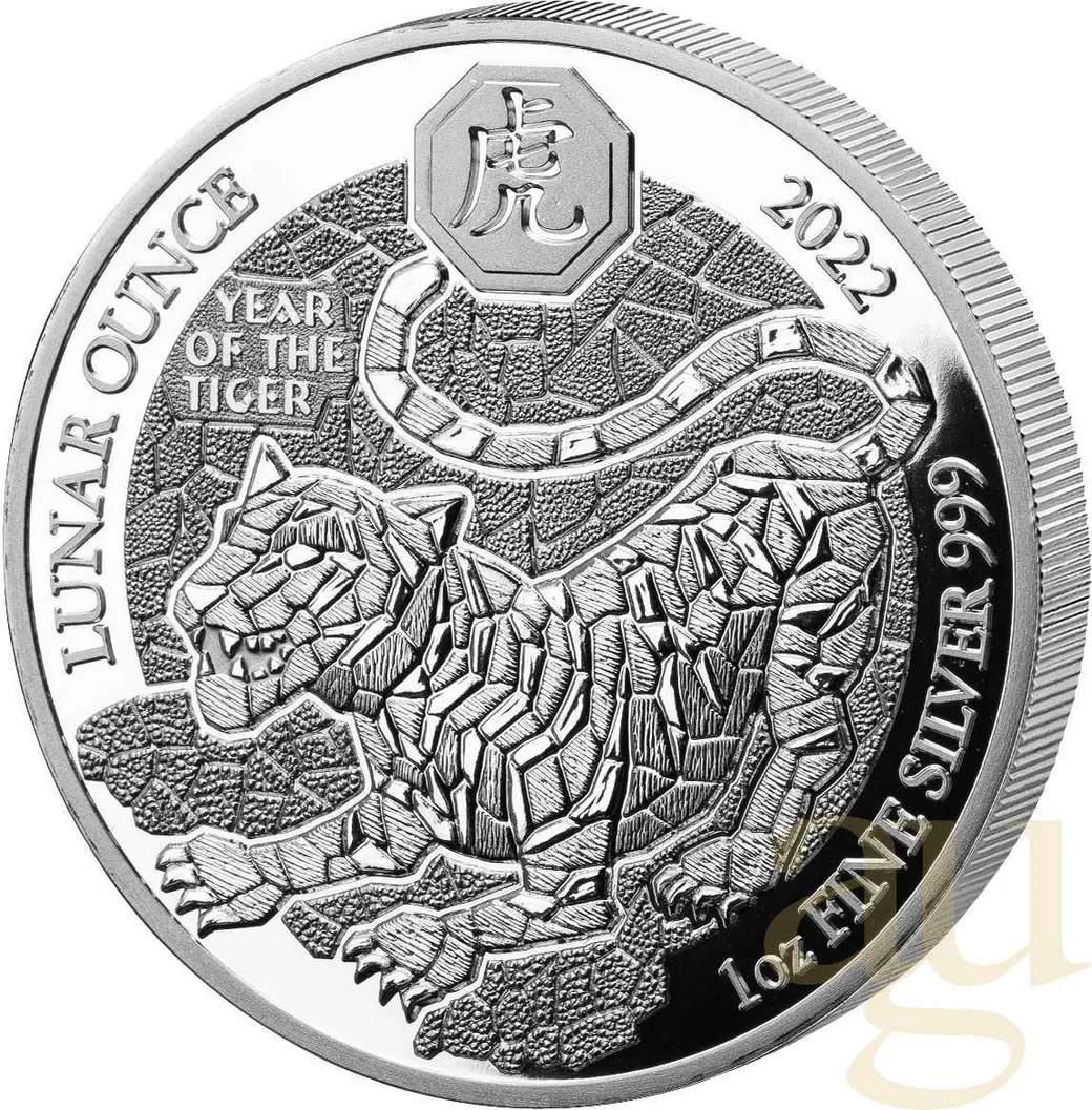 1 Unze Silbermünze Ruanda Lunar Tiger 2022 - polierte Platte