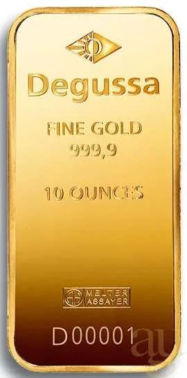10 Unzen Goldbarren Degussa