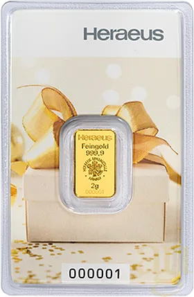 2 Gramm Goldbarren Heraeus Geschenkbarren