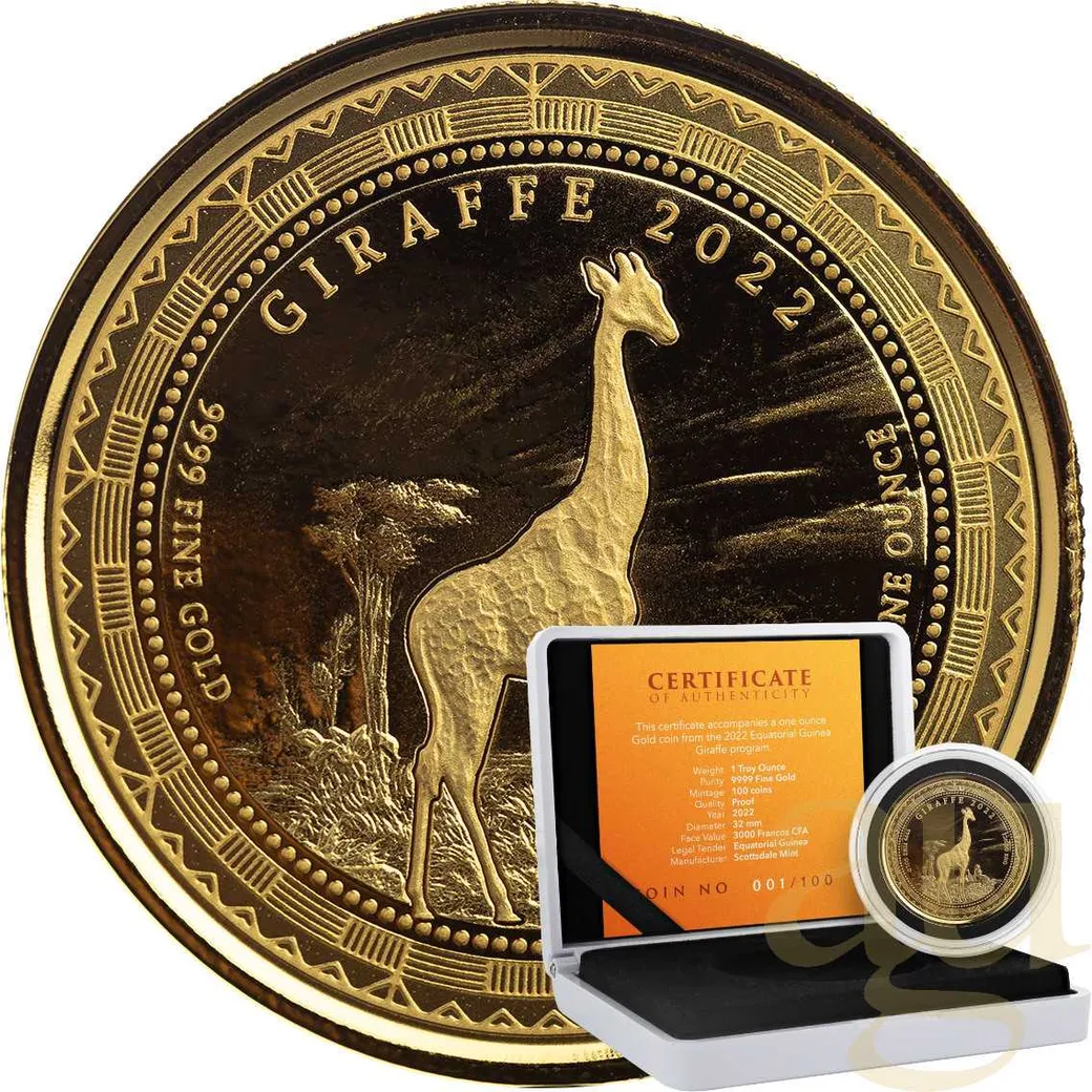 1 Unze Goldmünze Republic of Guinea Ecuatorial Giraffe 2022