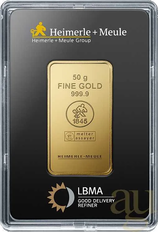 50 Gramm Goldbarren Heimerle + Meule