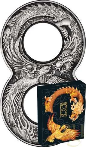 2 Unzen Silbermünze Australien Figure 8 Drache & Phönix 2020 - Antik Finish