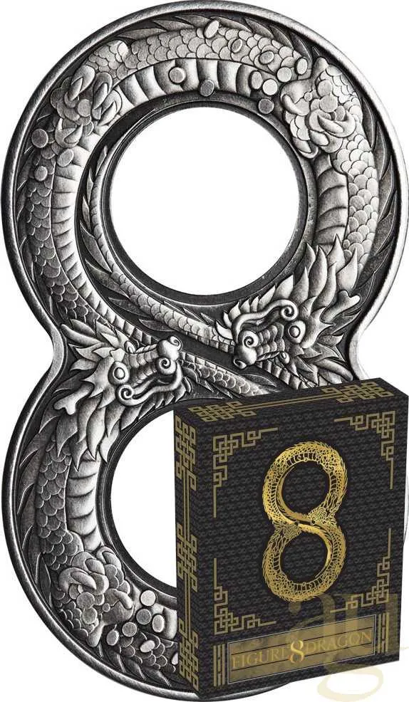 2 Unzen Silbermünze Australien Figure 8 Drache 2018 Antik Finish