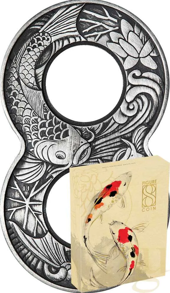 2 Unzen Silbermünze Australien Figure 8 Koi Fish 2019 Antik Finish
