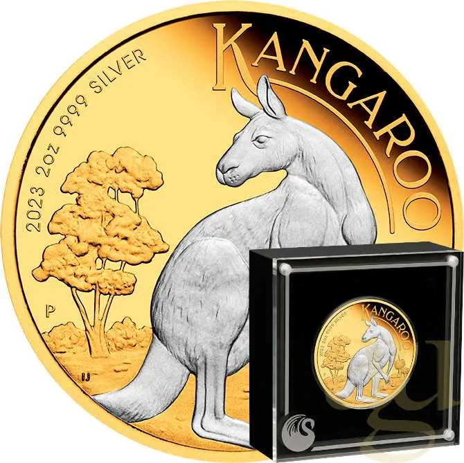 2 Unzen Silbermünze Australien Känguru 2023 teilvergoldet