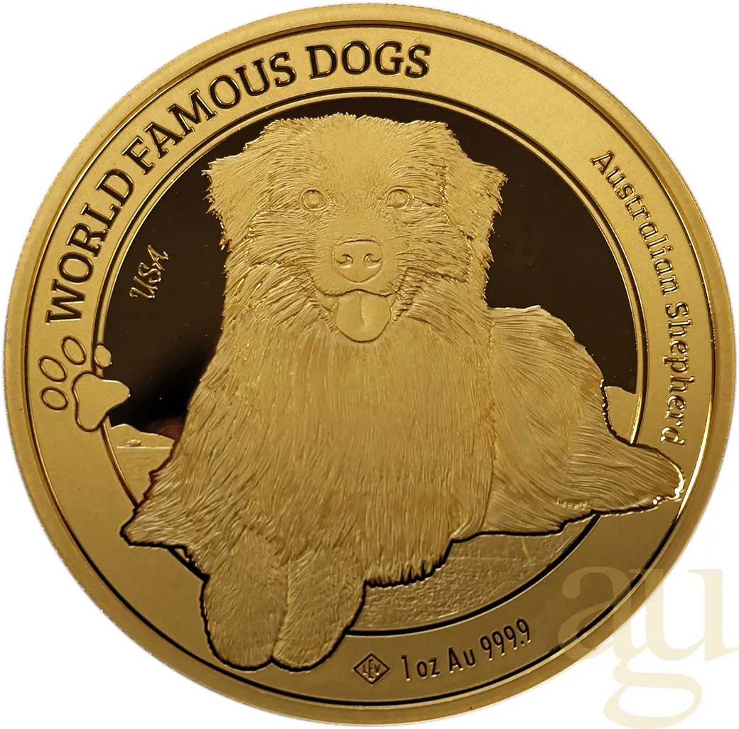 1 Unze Goldmünze World Famous Dogs - Australian Shepherd 2024