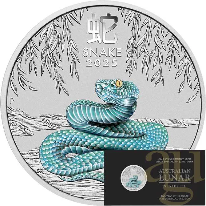 1/4 Unze Silbermünze Australien Lunar III Schlange 2025 ANDA Special - coloriert