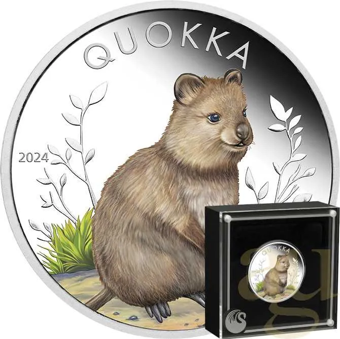 1 Unze Silbermünze Australien Quokka 2024 coloriert - polierte Platte