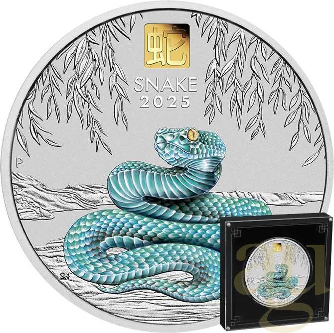 1 Kilogramm Silbermünze Australien Lunar III Schlange 2025 - coloriert mit 1g Gold Privy Mark