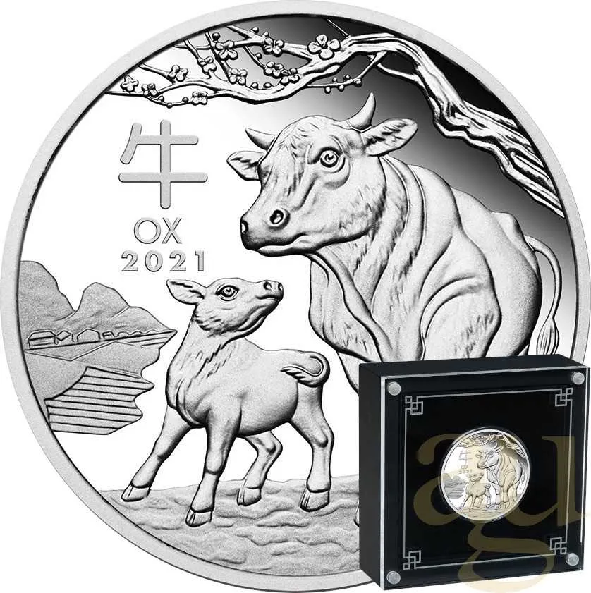 1 Unze Silbermünze Australien Lunar III Ochse 2021 - polierte platte