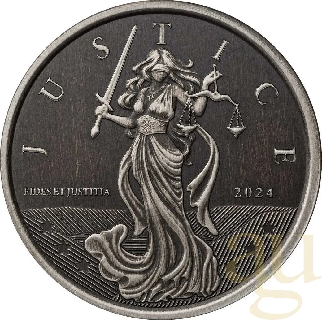 1 Unze Silbermünze Gibraltar Lady Justice 2024 - Antik Finish