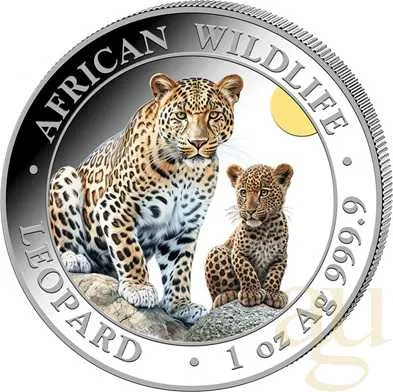 1 Unze Silbermünze Somalia African Wildlife Leopard 2024 - coloriert