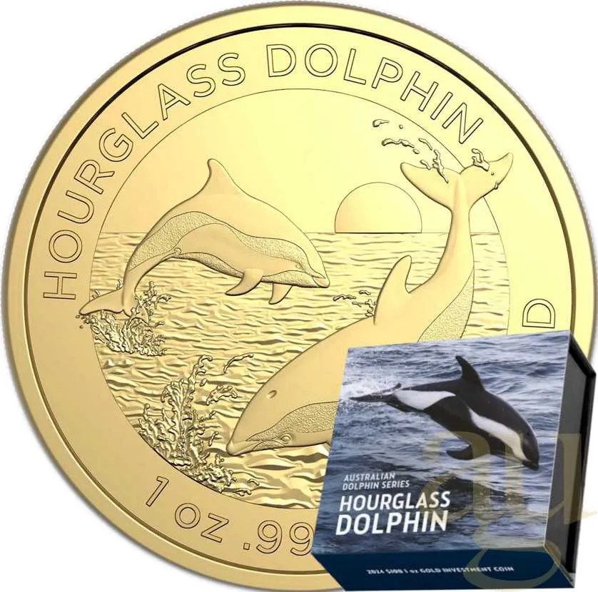 1 Unze Goldmünze Australien Hourglass Delfin 2024