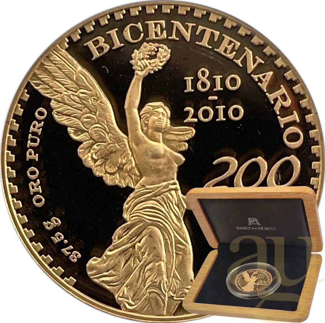 200 Pesos Goldmünze Mexiko Bicentenario 2010 - polierte Platte