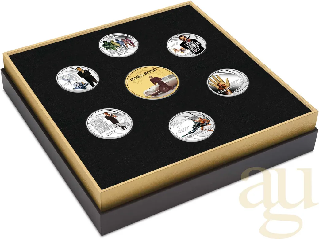 7-Coin-Set Silbermünzen Tuvalu James Bond 007 - Sean Connery 2024 - coloriert - proof