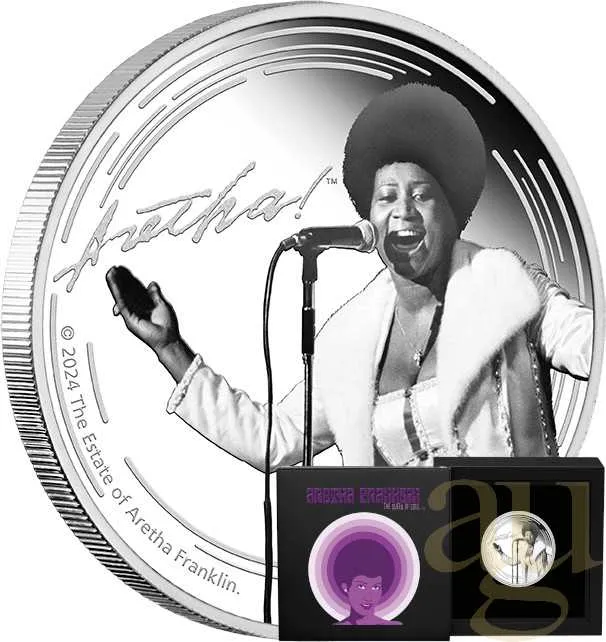 1 Unze Silbermünze Tuvalu Aretha Franklin 2024 - proof coloriert