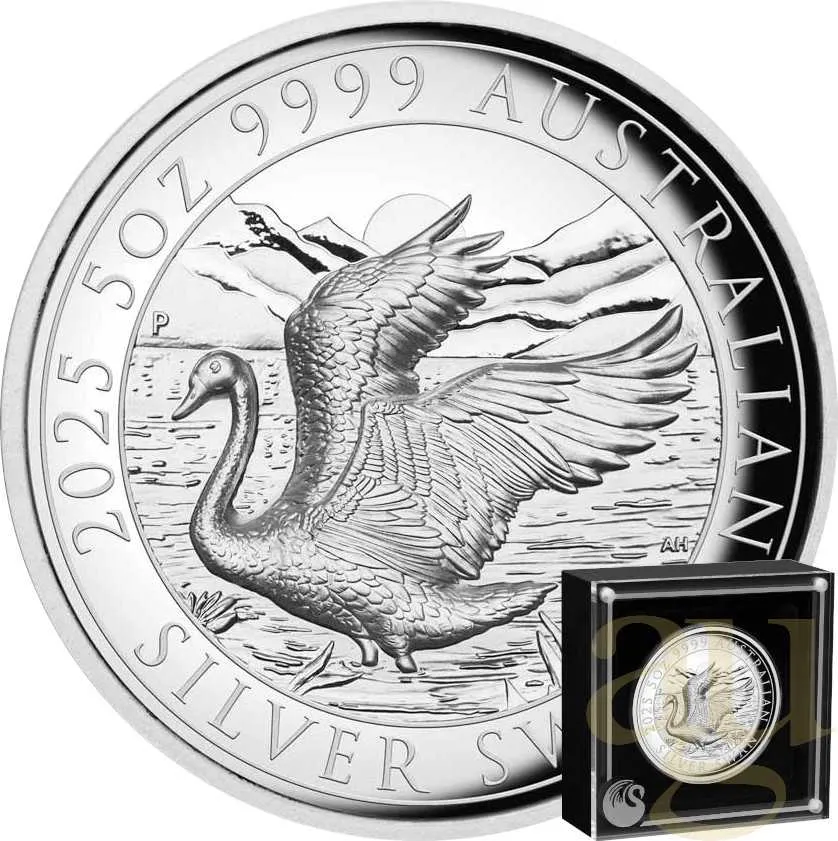 5 Unzen Silbermünze Australien Schwan 2025 - High Relief - polierte Platte