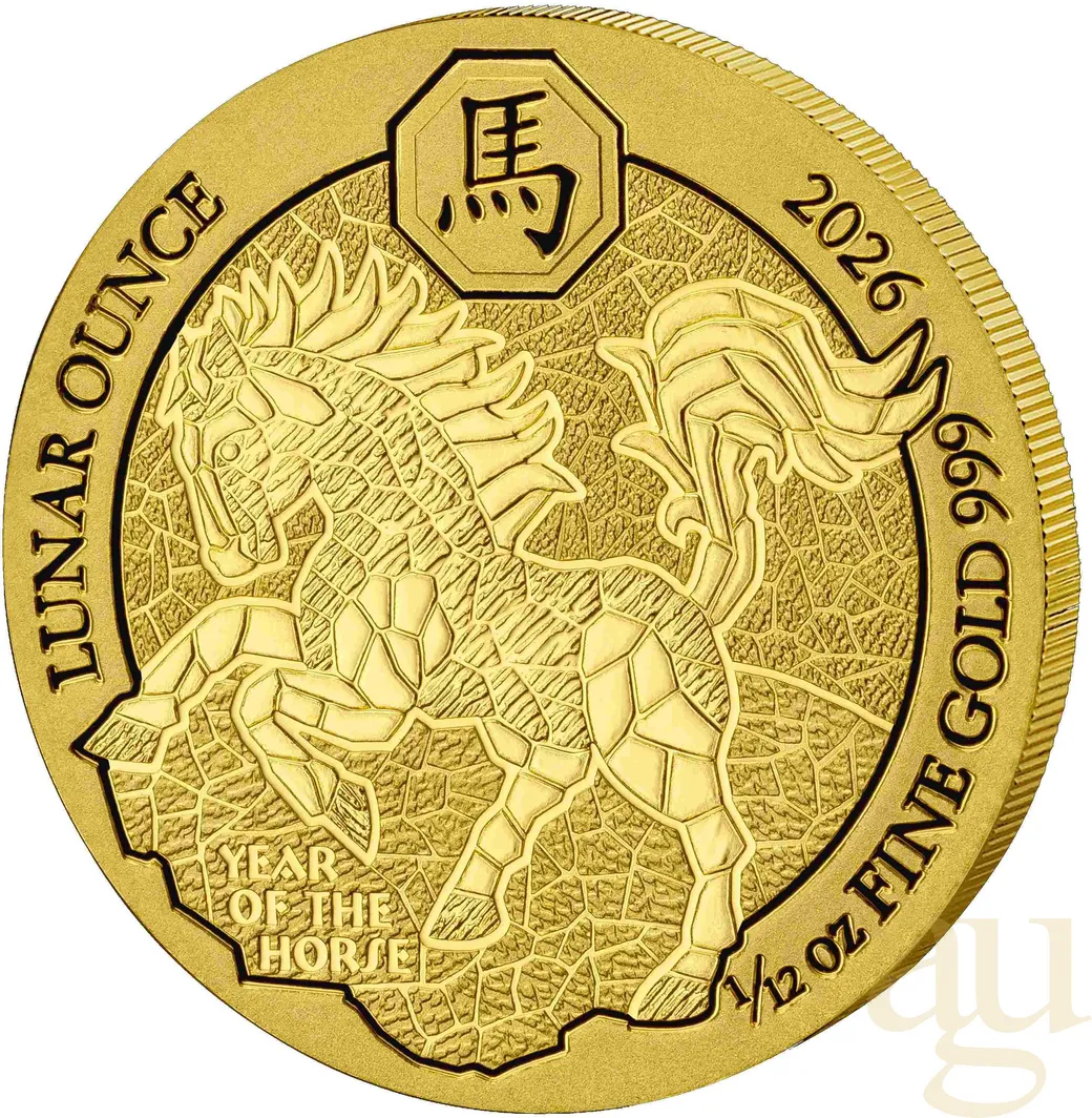 1/12 Unze Goldmünze Ruanda Lunar Pferd 2026
