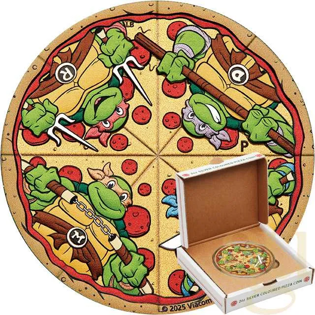 2 Unzen Silbermünze Tuvalu Teenage Mutant Ninja Turtles Pizza 2025 - coloriert