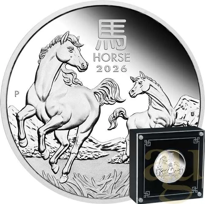 1 Unze Silbermünze Australien Lunar III Pferd 2026 - polierte Platte