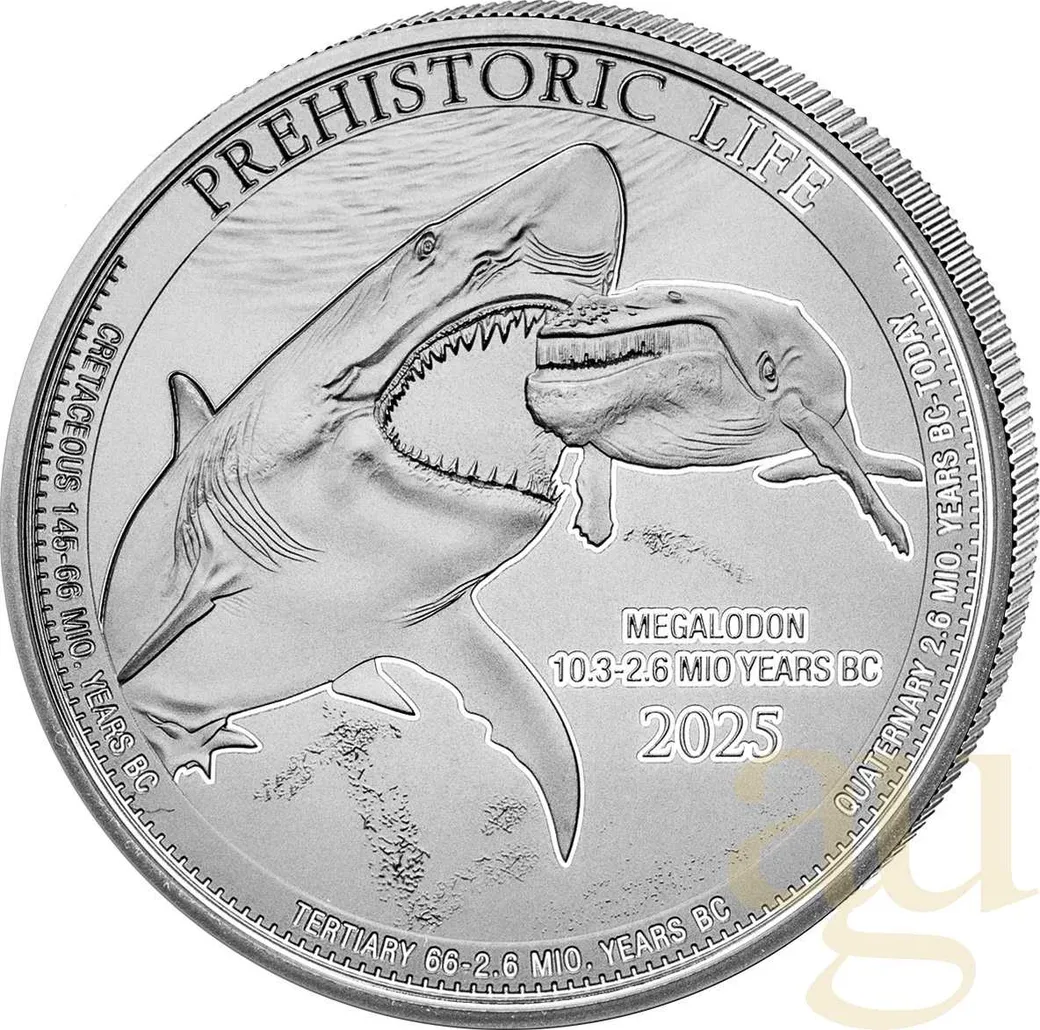 1 Unze Silbermünze Prehistoric Life II - Megalodon 2025