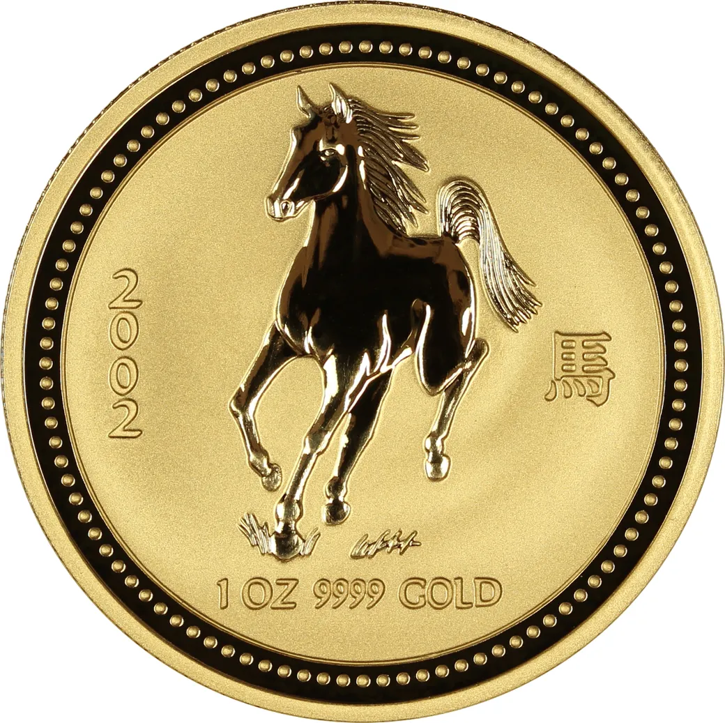 2 Unzen Goldmünze Australien Lunar I Pferd 2002