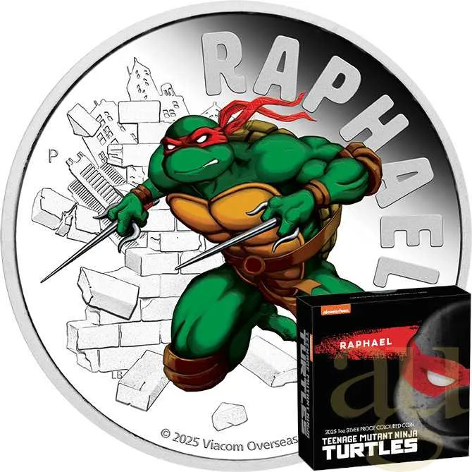1 Unze Silbermünze Tuvalu Teenage Mutant Ninja Turtles Raphael 2025 coloriert - polierte Platte