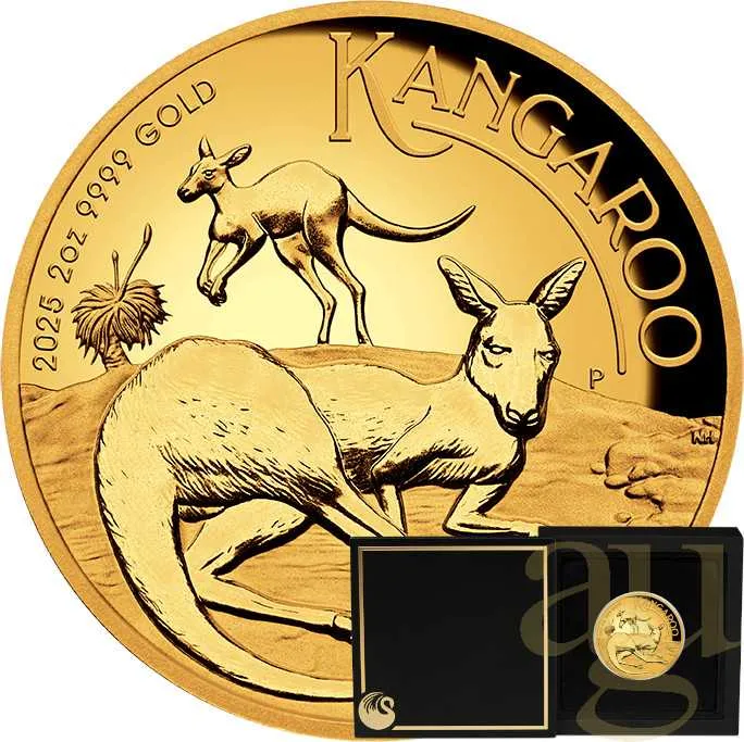 2 Unzen Goldmünze Australien Känguru 2025 - High Relief - polierte Platte