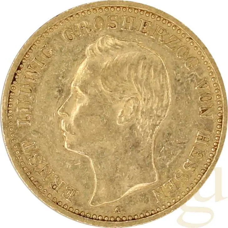 10 Mark Goldmünze Ernst Ludwig Großherzog von Hessen J224 (1896-1898)