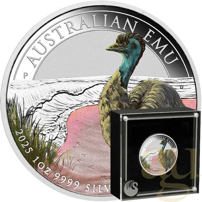 1 Unze Silbermünze Australien Emu 2025 - coloriert