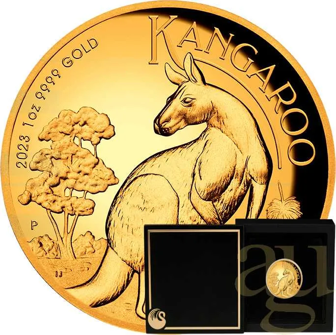 1 Unze Goldmünze Australien Känguru 2023 - High Relief - polierte Platte