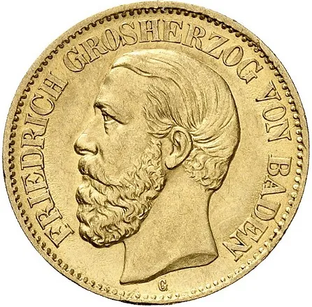 10 Mark Goldmünze Friedrich Grossherzog von Baden J183 (1872-1873)